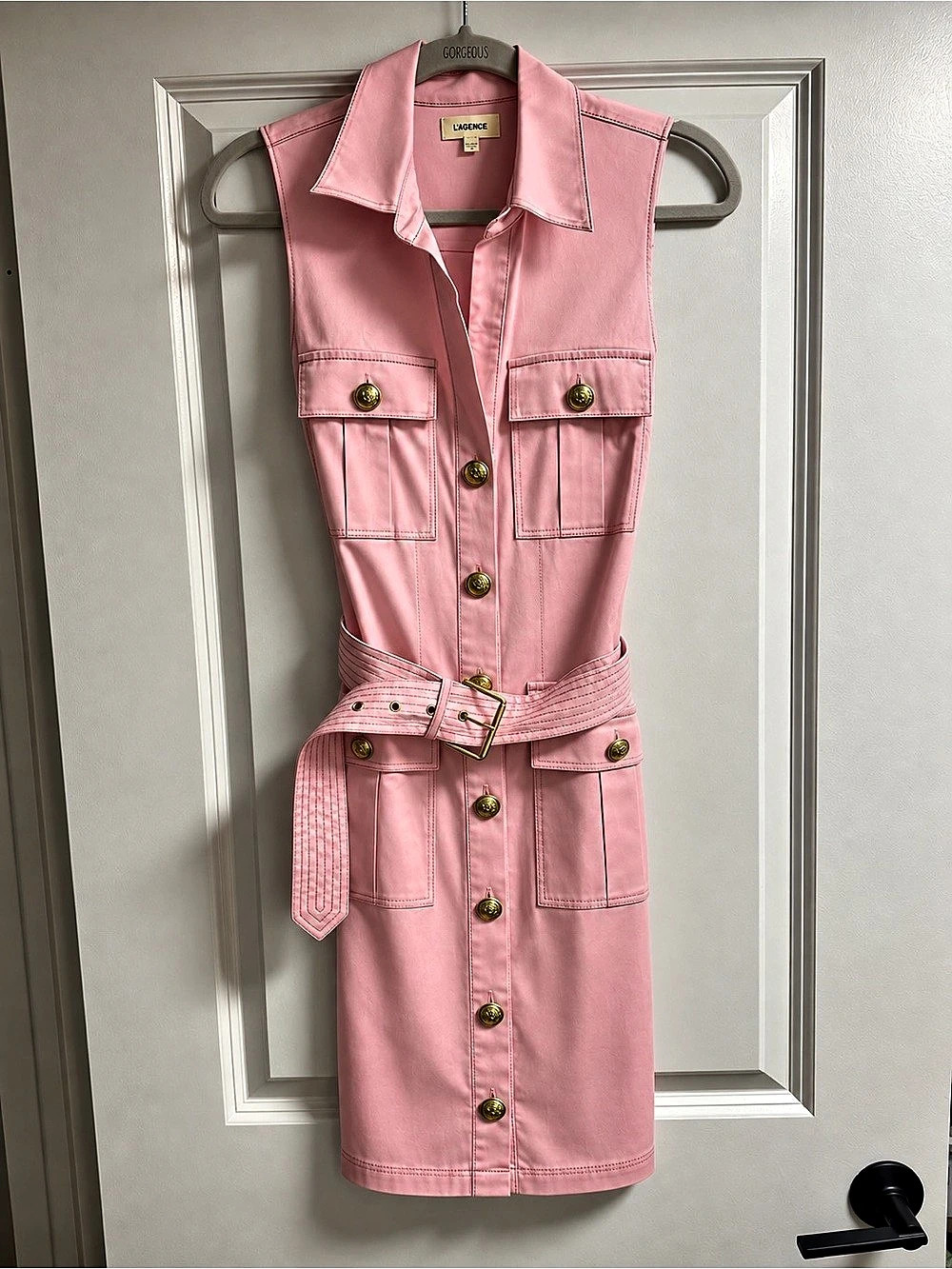 L'AGENCE Noam Poplin Shirt Dress Pink Cotton Midi Size 4